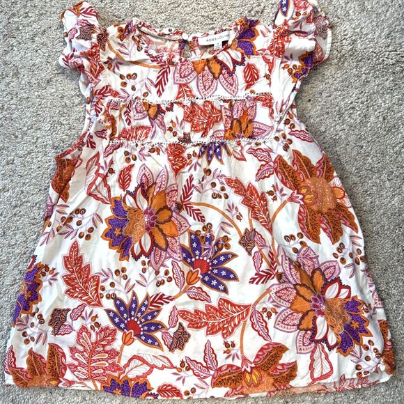 Rose & Olive Tops - Rose & Olive Women Medium Orange Purple Floral Flutter Sleeve Summer Boho Blouse